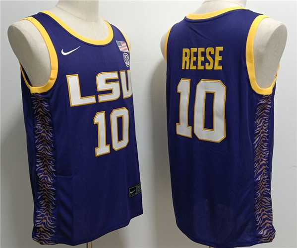 Mens LSU Tigers #10 Angel Reese Purple Stitched Jersey